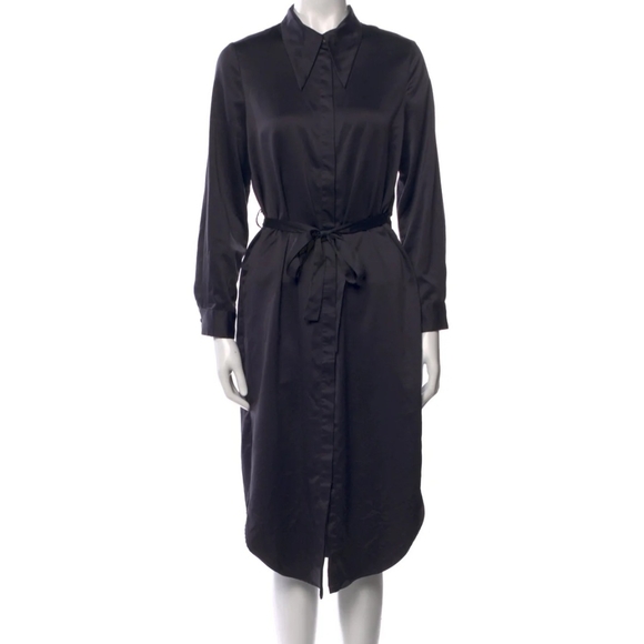 OAK+FORT Shirt Dress Soft Sheen Satin Black Pointy Collar S - Picture 13 of 15